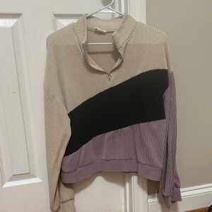Le Lis Beige and Black Colorblock Hoodie
